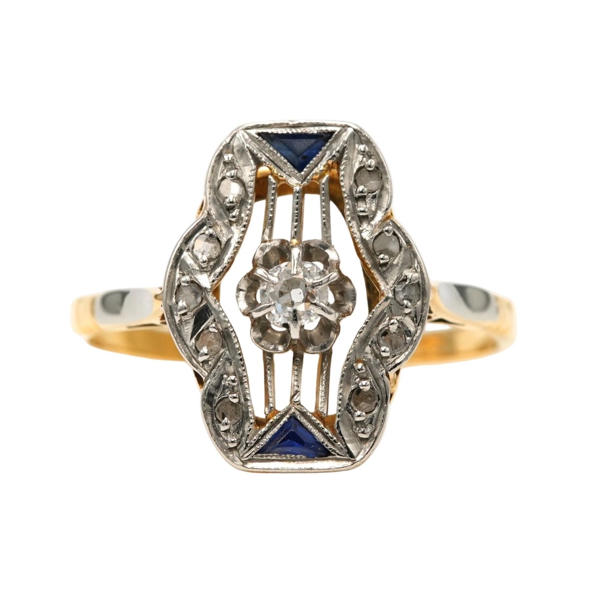 Bague en or blanc, or jaune, saphirs et diamants - Castafiore