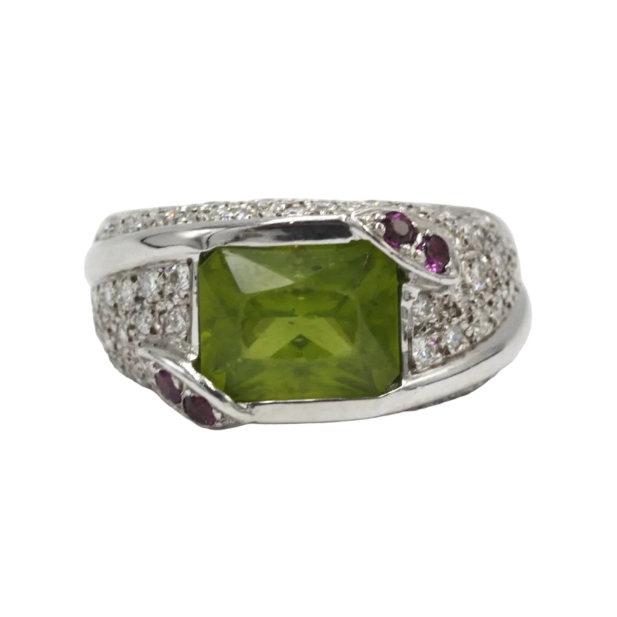 Bague en or blanc, péridot, grenats et diamants - Castafiore