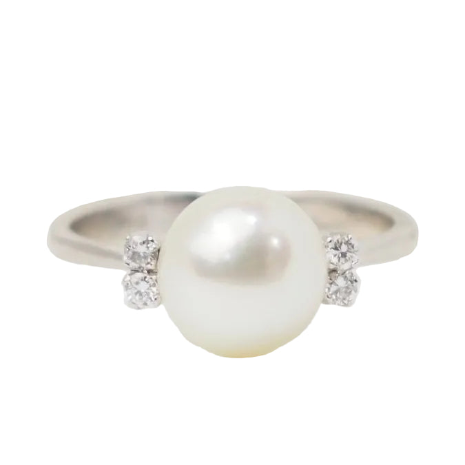Bague en or blanc, perle de culture et diamants - Castafiore