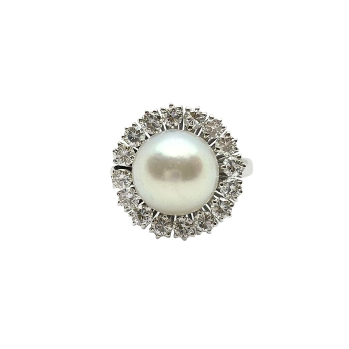 Bague en or blanc, perle de culture et diamants - Castafiore