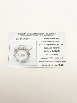 Bague en or blanc, perle de culture et diamants - Castafiore