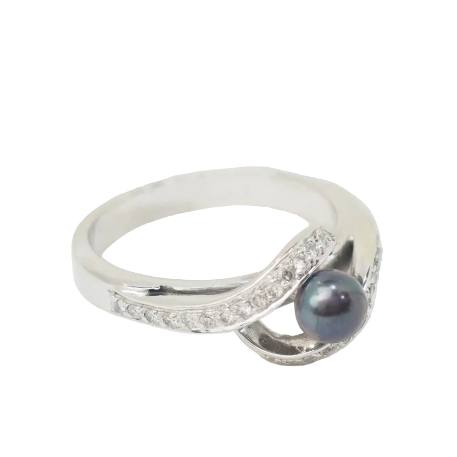 Bague en or blanc, perle de Tahiti et diamants - Castafiore