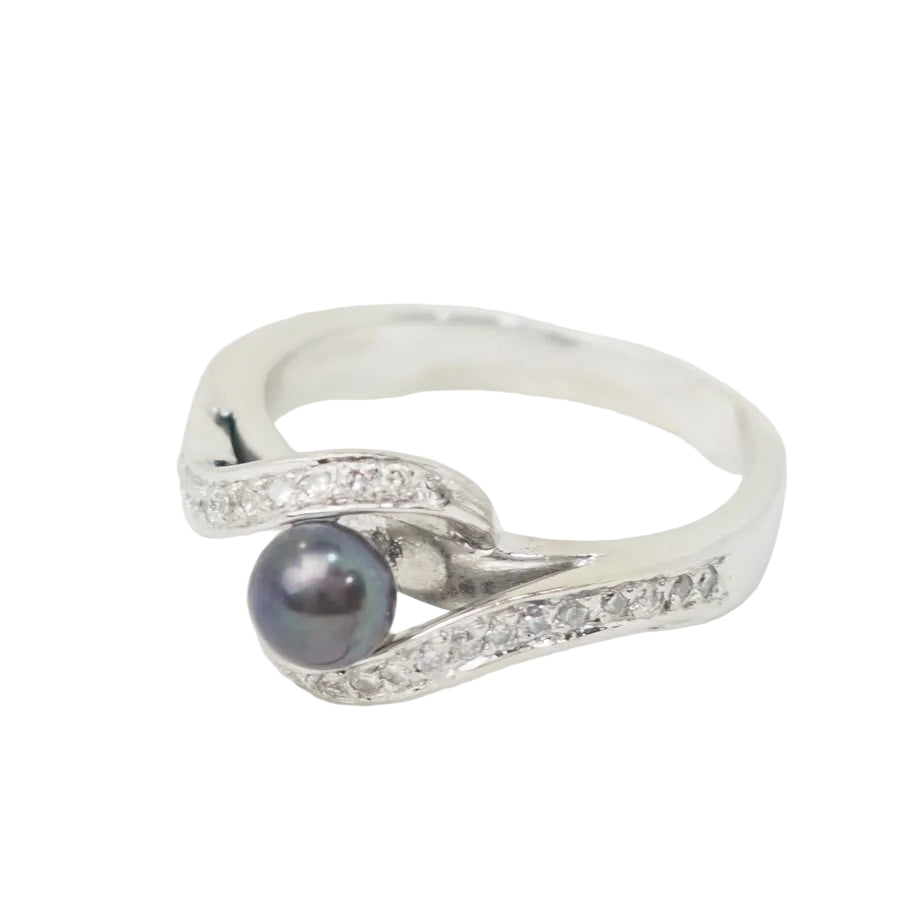 Bague en or blanc, perle de Tahiti et diamants - Castafiore