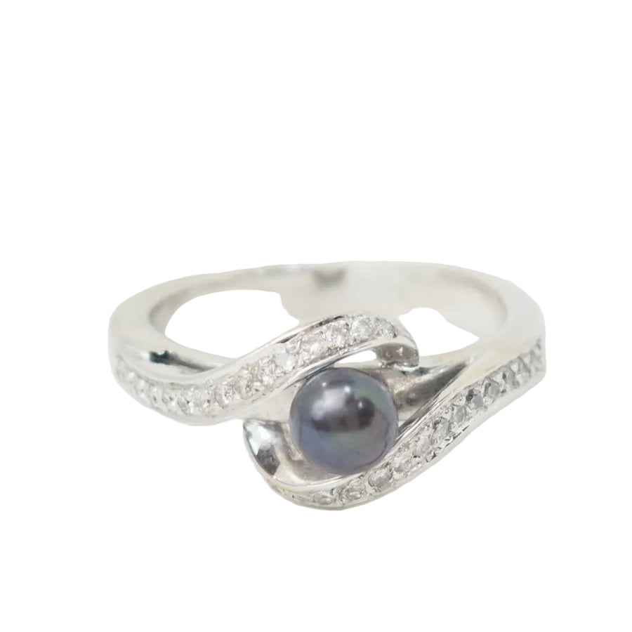 Bague en or blanc, perle de Tahiti et diamants - Castafiore