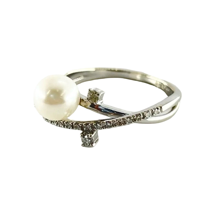 Bague en or blanc perle et diamants - Castafiore