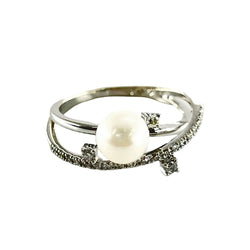 Bague en or blanc perle et diamants - Castafiore
