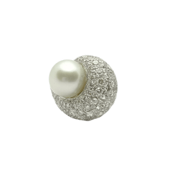 Bague en or blanc, perle et diamants - Castafiore
