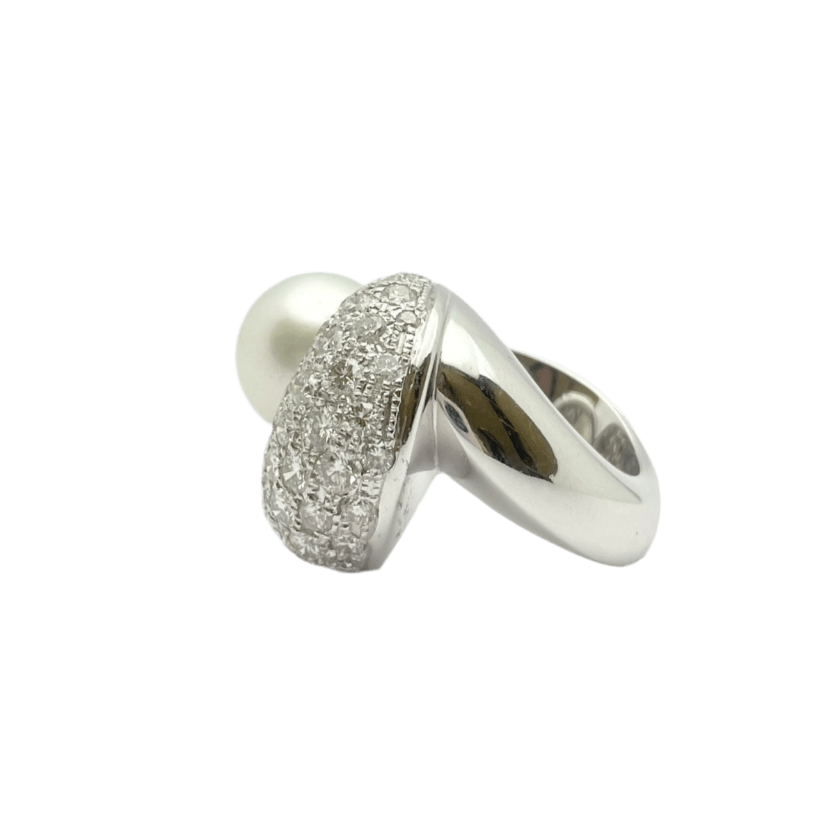 Bague en or blanc, perle et diamants - Castafiore