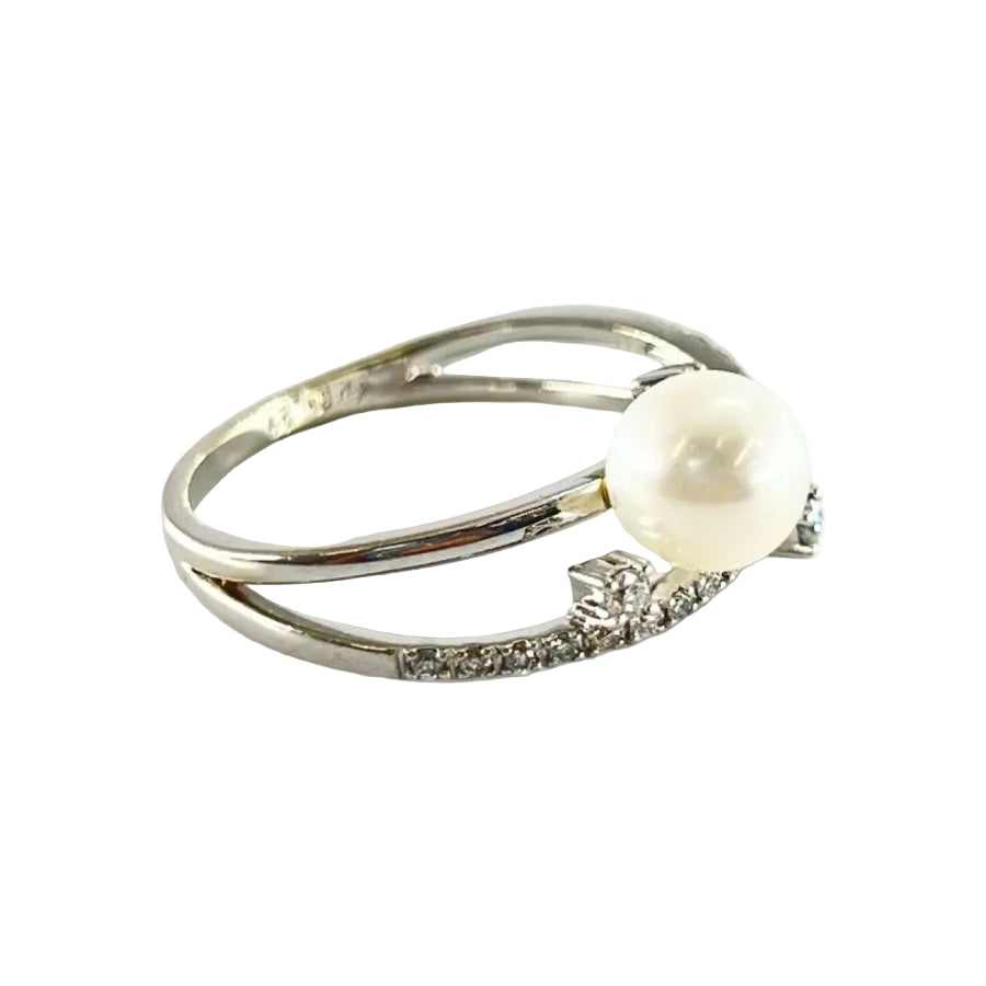 Bague en or blanc perle et diamants - Castafiore