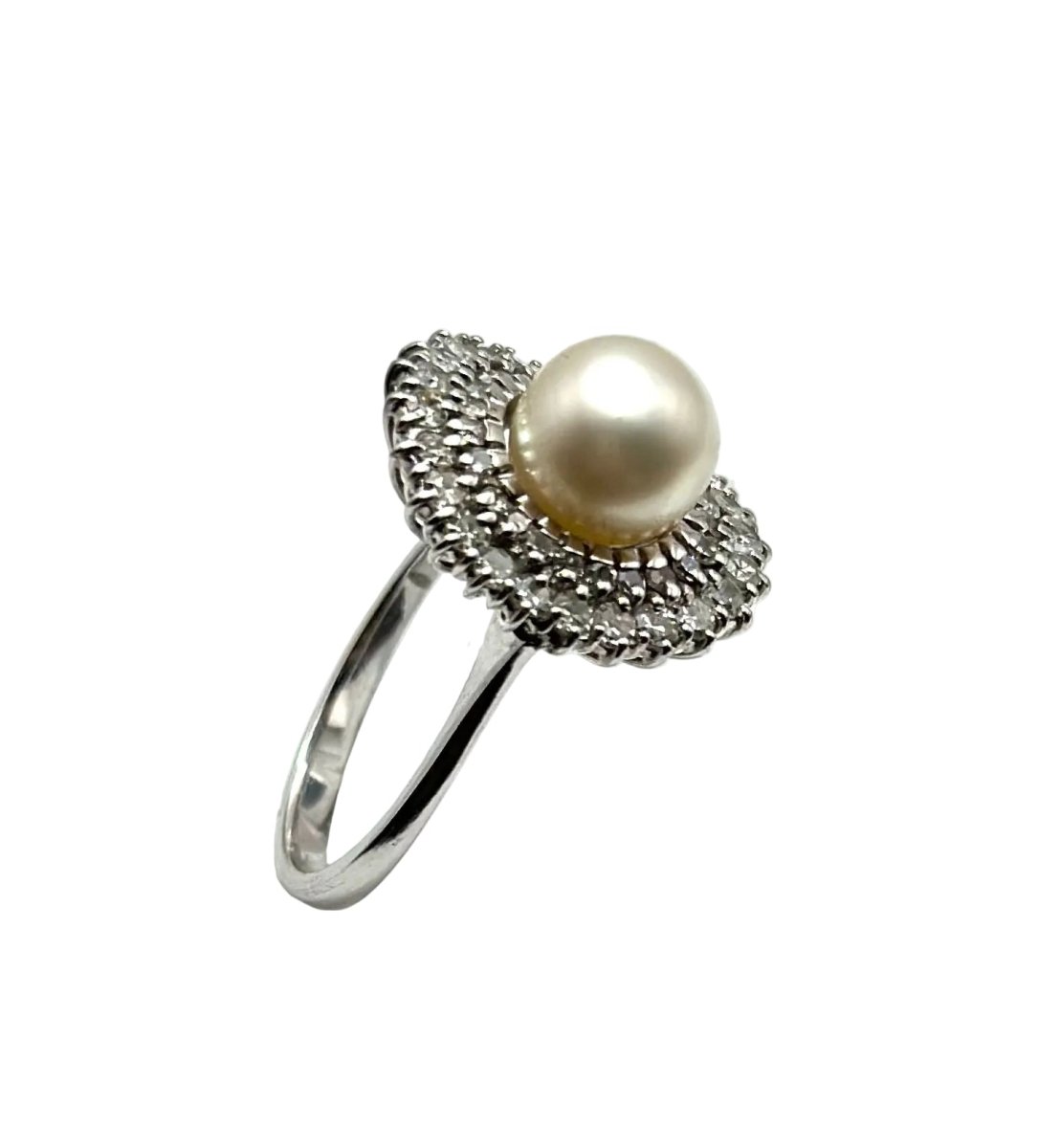 Bague en or blanc, perle et diamants - Castafiore