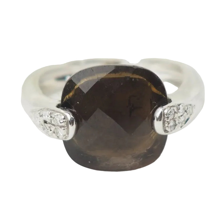 Bague en or blanc, quartz fumé et diamants - Castafiore