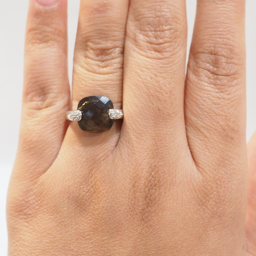 Bague en or blanc, quartz fumé et diamants - Castafiore