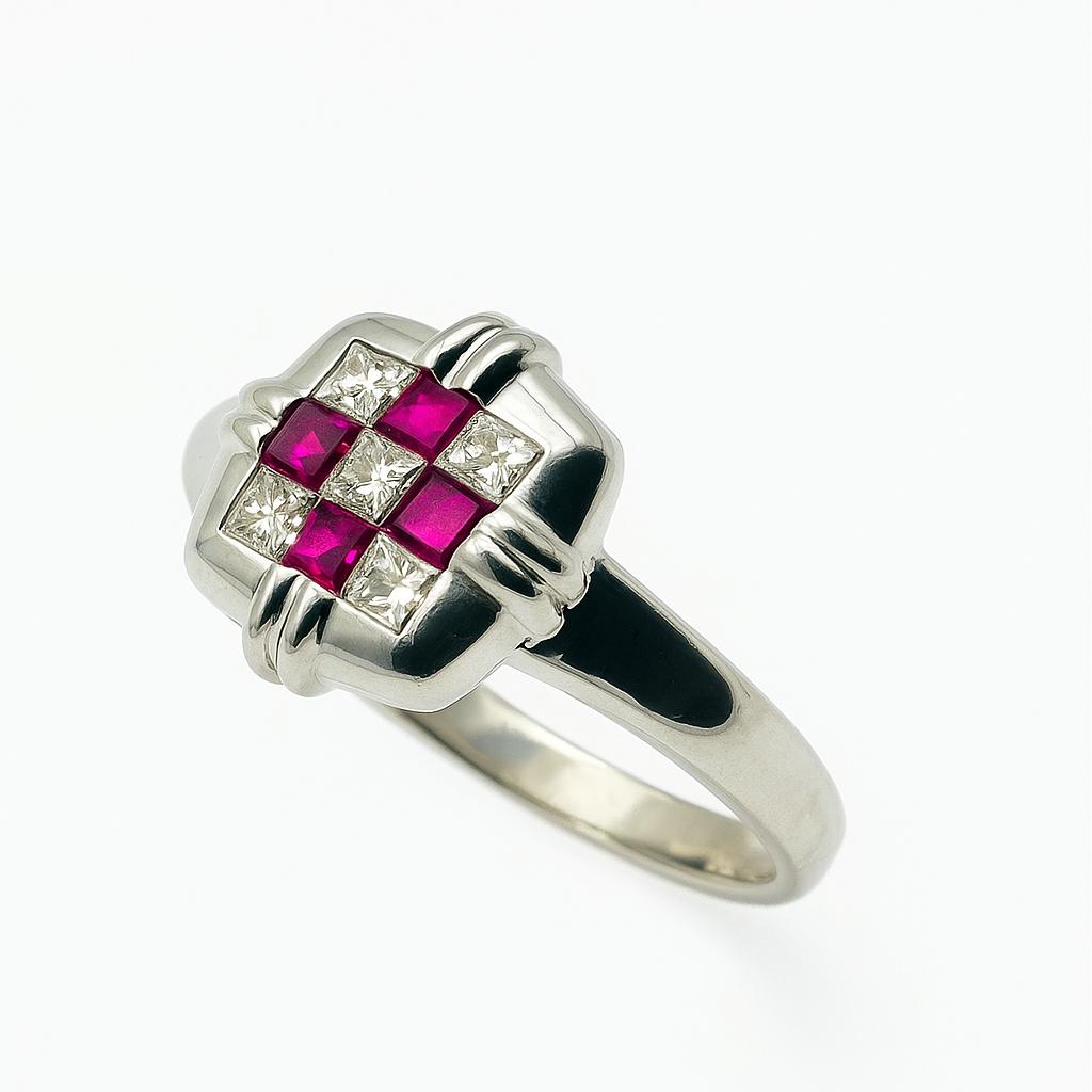 Bague en or blanc, rubis, et diamants - Castafiore