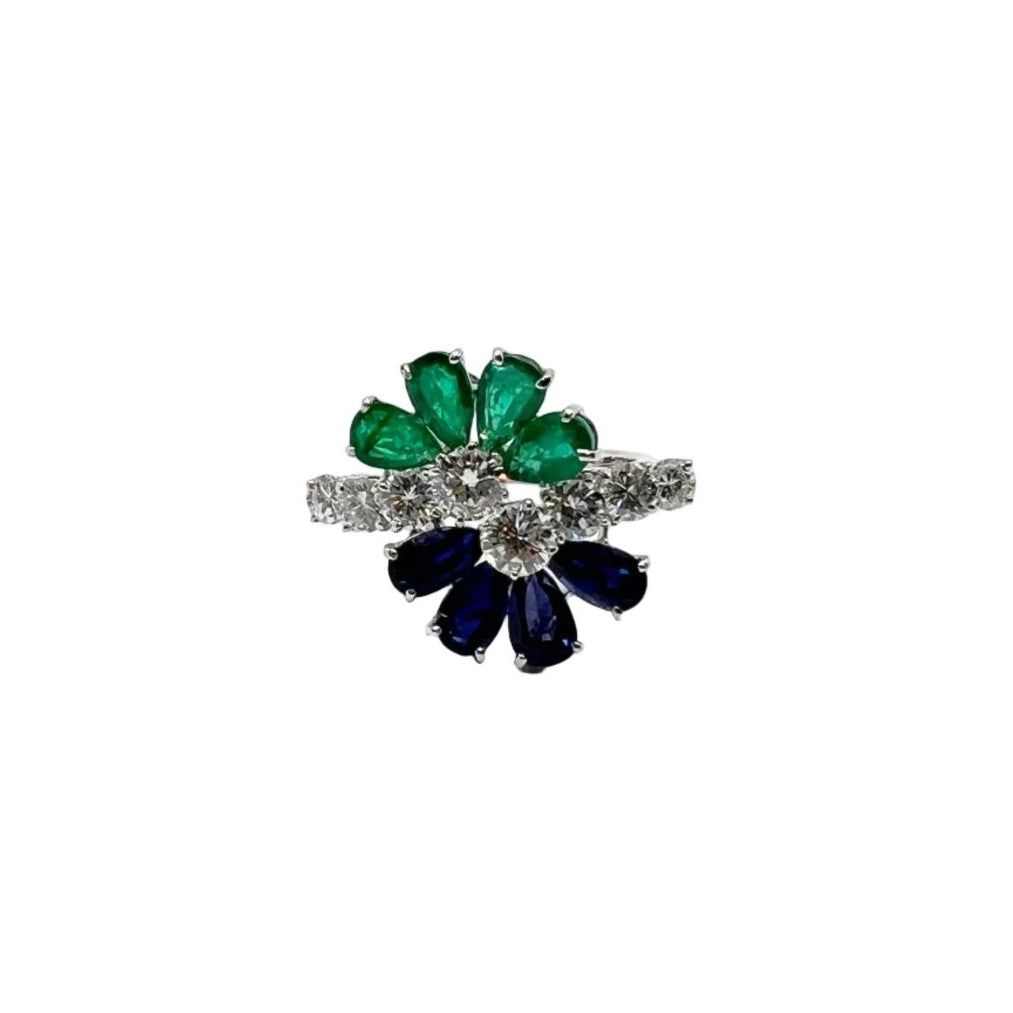 Bague en or blanc, saphir, émeraude, et diamants - Castafiore