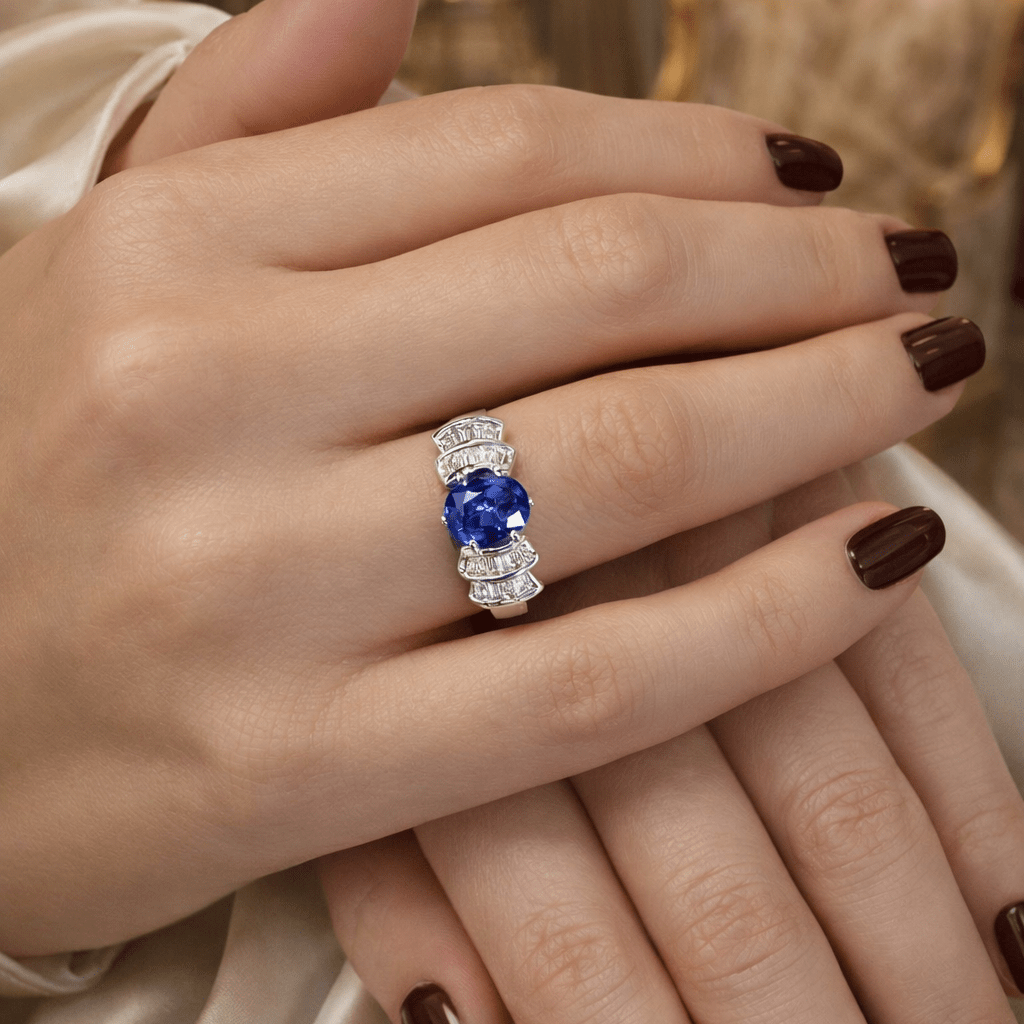 Bague en or blanc, saphir et diamants - Castafiore