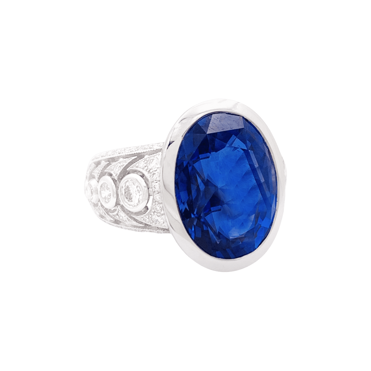 Bague en or blanc, saphir et diamants - Castafiore