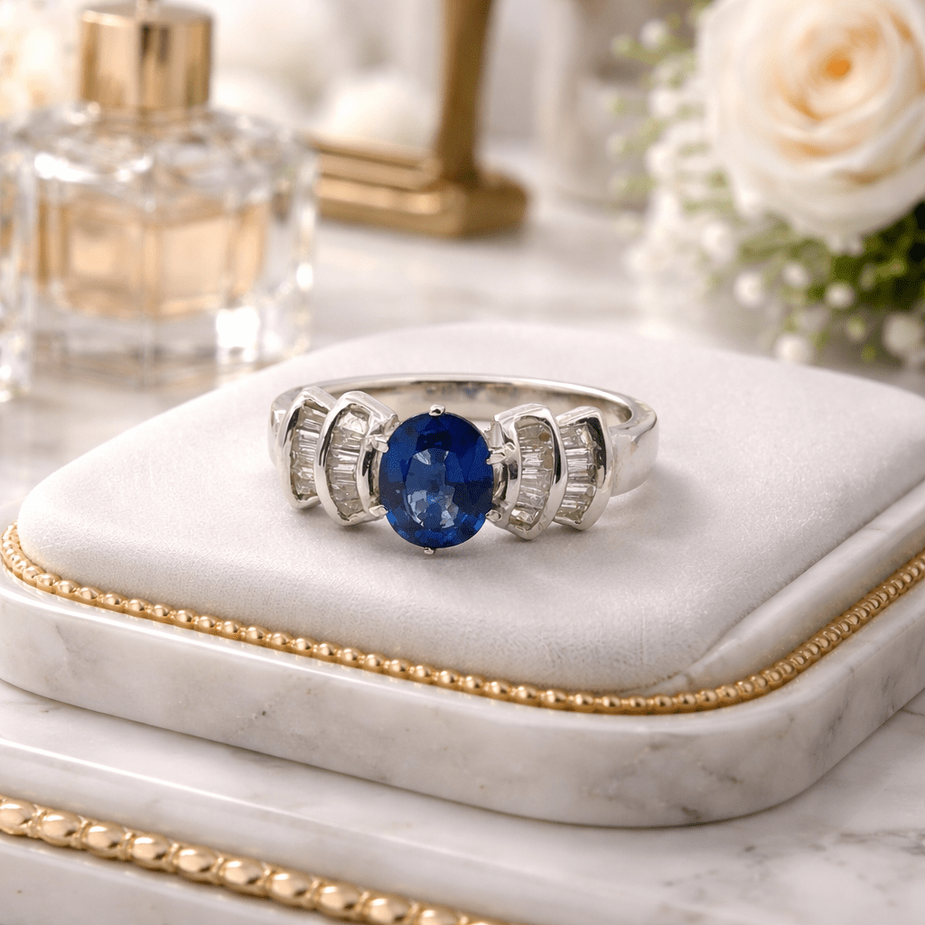 Bague en or blanc, saphir et diamants - Castafiore