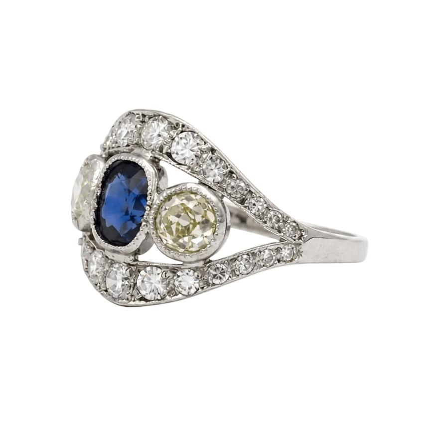 Bague en or blanc, saphir et diamants - Castafiore