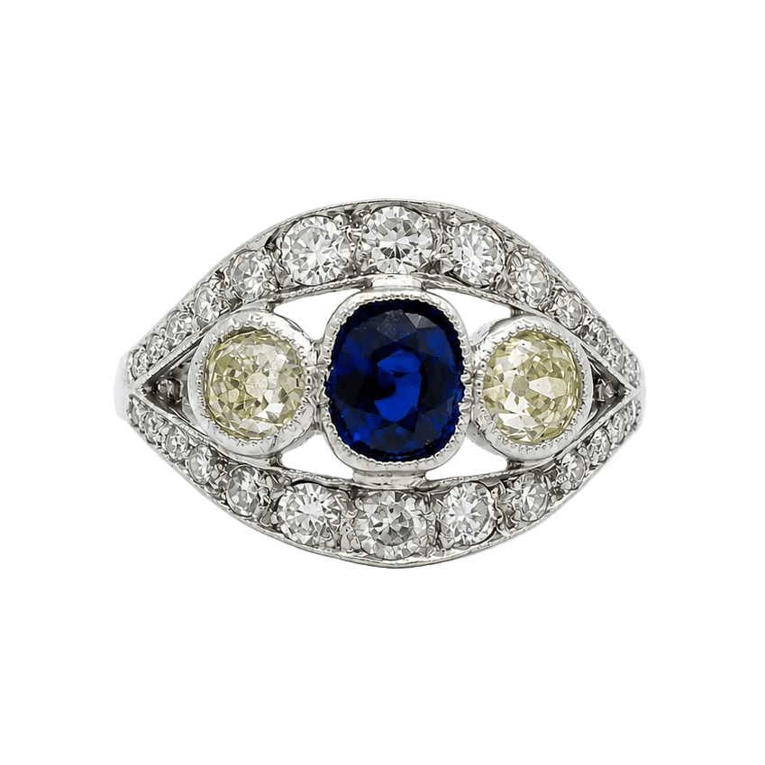 Bague en or blanc, saphir et diamants - Castafiore