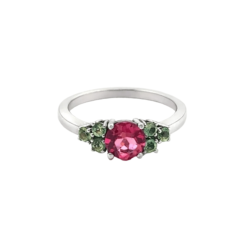 Bague en or blanc, tourmaline et péridots - Castafiore