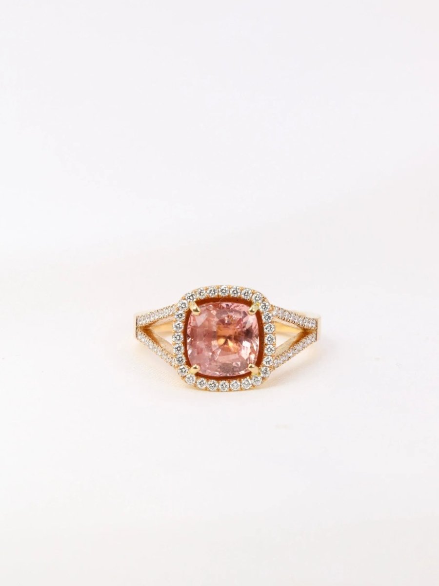 Bague en or, diamants et morganite taille coussin - Castafiore