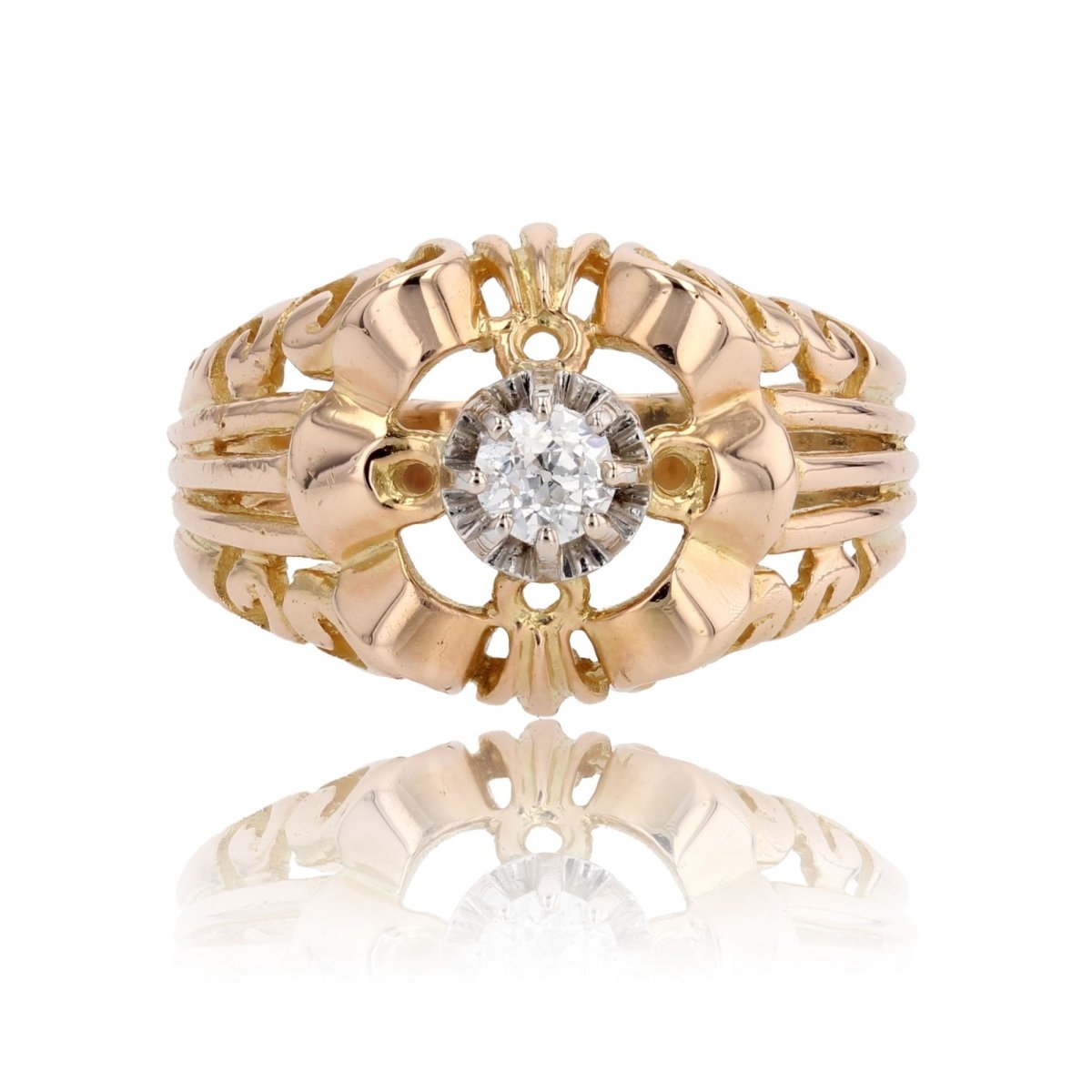 Bague en or et diamant ajourée vintage - Castafiore