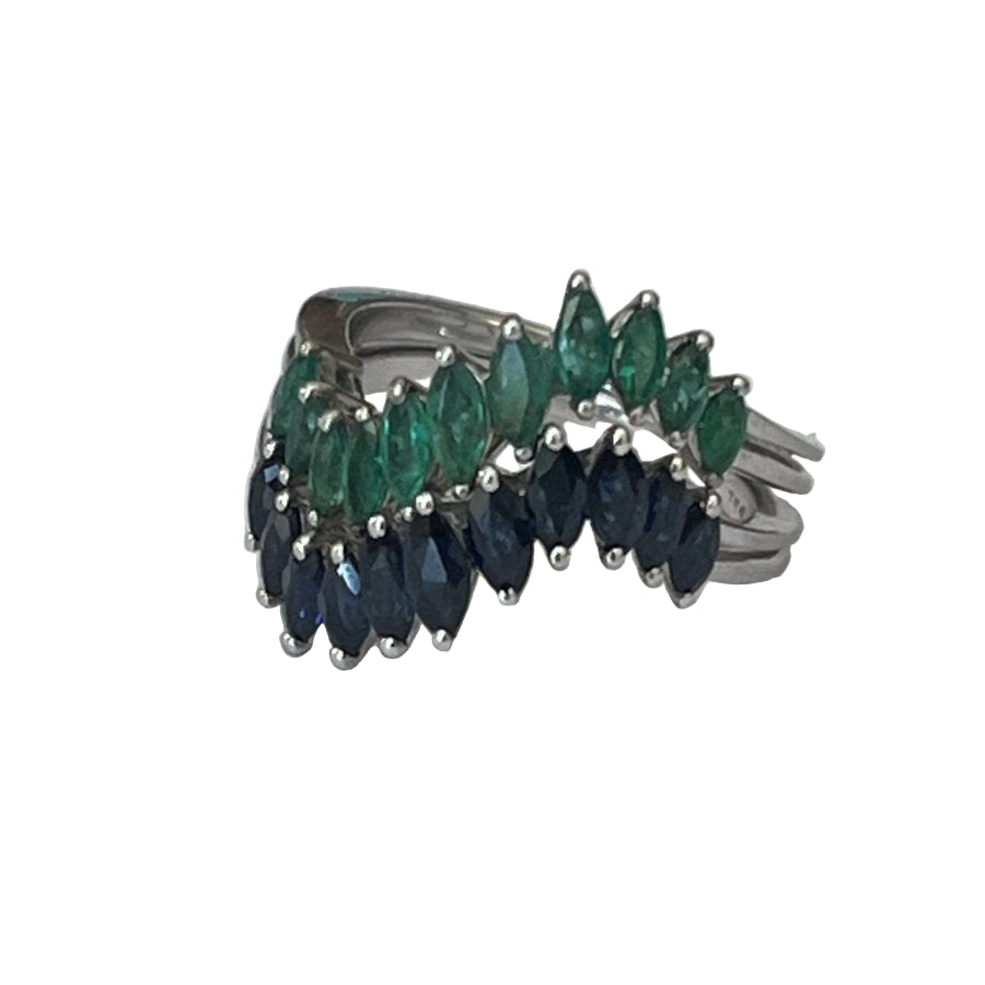 Bague en or gris saphirs émeraudes - Castafiore