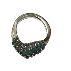 Bague en or gris saphirs émeraudes - Castafiore