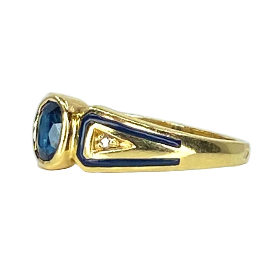 Bague en or jaune 18 carats, saphir,diamants et émail - Castafiore