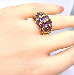 Bague en or jaune 18 carats sertie de 29 améthystes - Castafiore