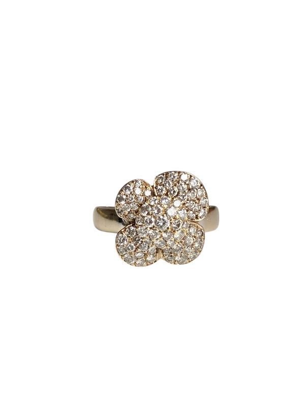 Bague en or jaune 18k en forme de fleur et diamants - Castafiore