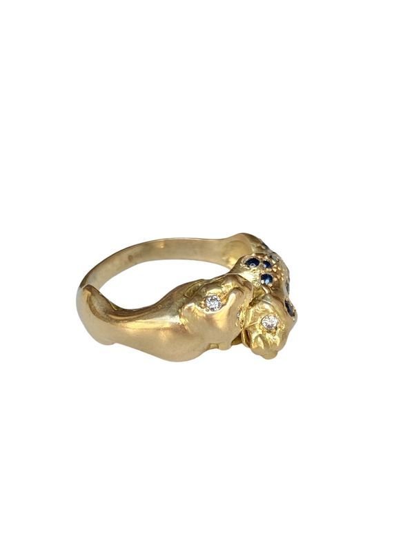 Bague en or jaune 18k représentant l'union de deux panthères - Castafiore