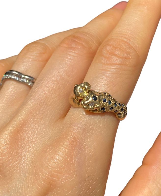 Bague en or jaune 18k représentant l'union de deux panthères - Castafiore