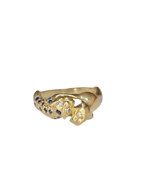 Bague en or jaune 18k représentant l'union de deux panthères - Castafiore