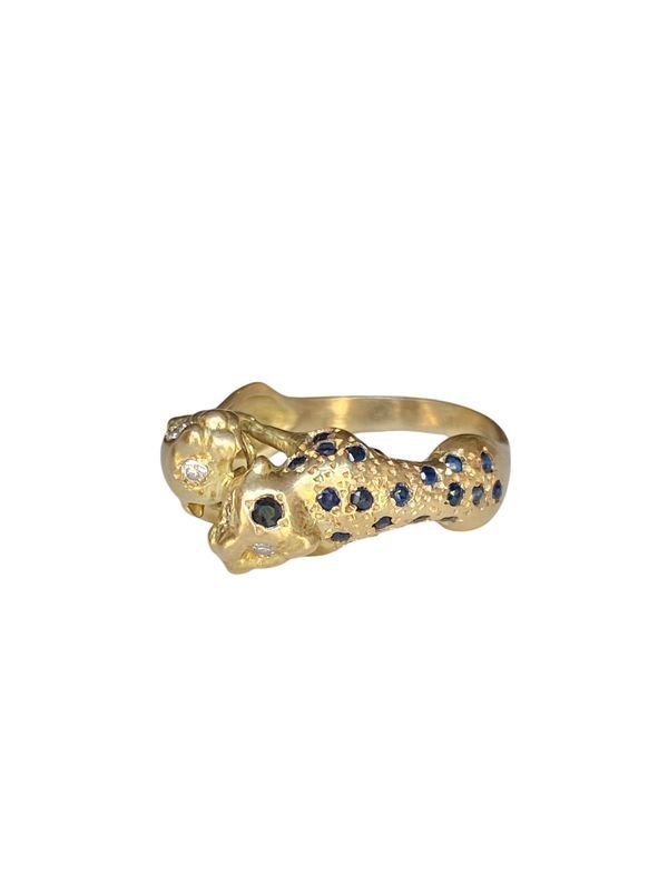 Bague en or jaune 18k représentant l'union de deux panthères - Castafiore