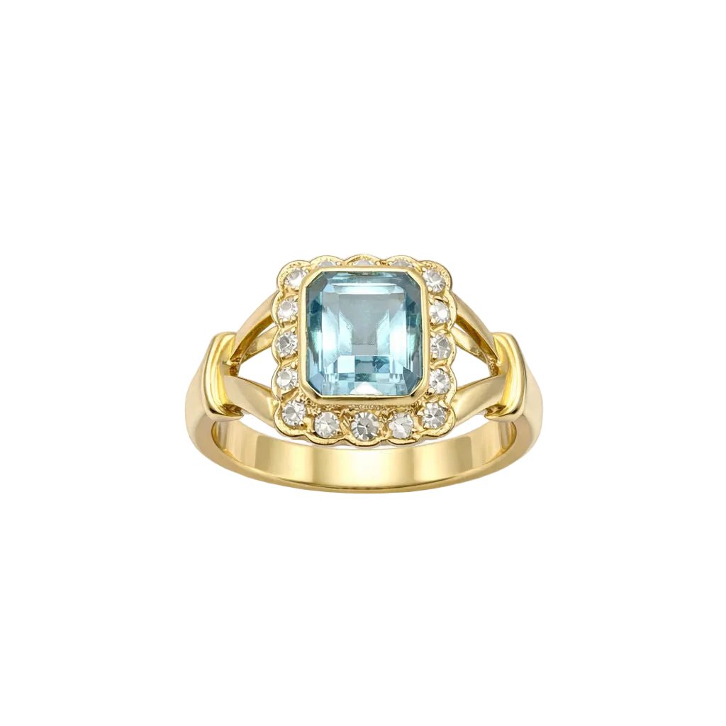 Bague en or jaune, aigue - marine, et diamants - Castafiore