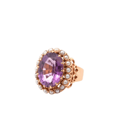 Bague en or jaune, améthyste et perles - Castafiore