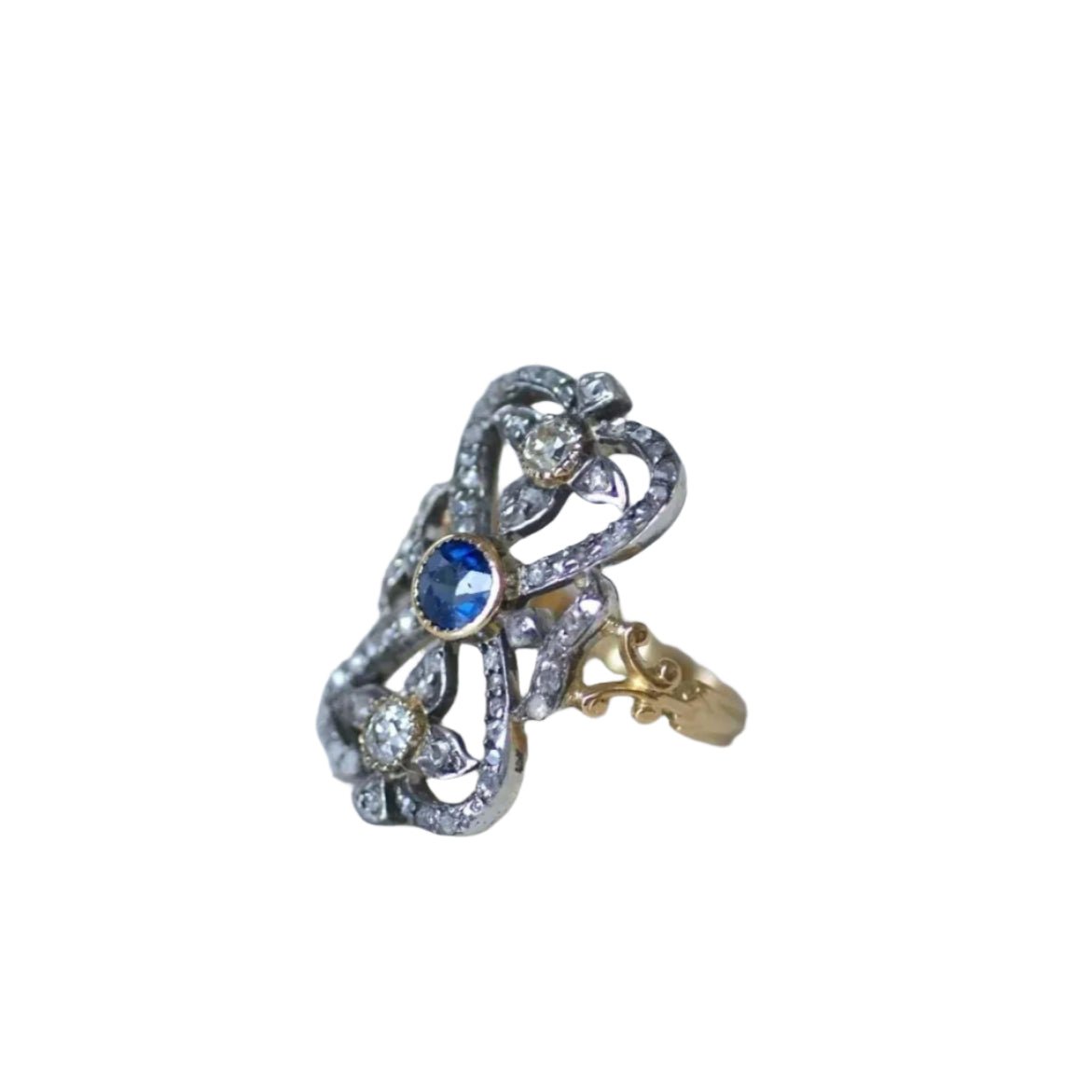 Bague en or jaune, argent et diamants - Castafiore