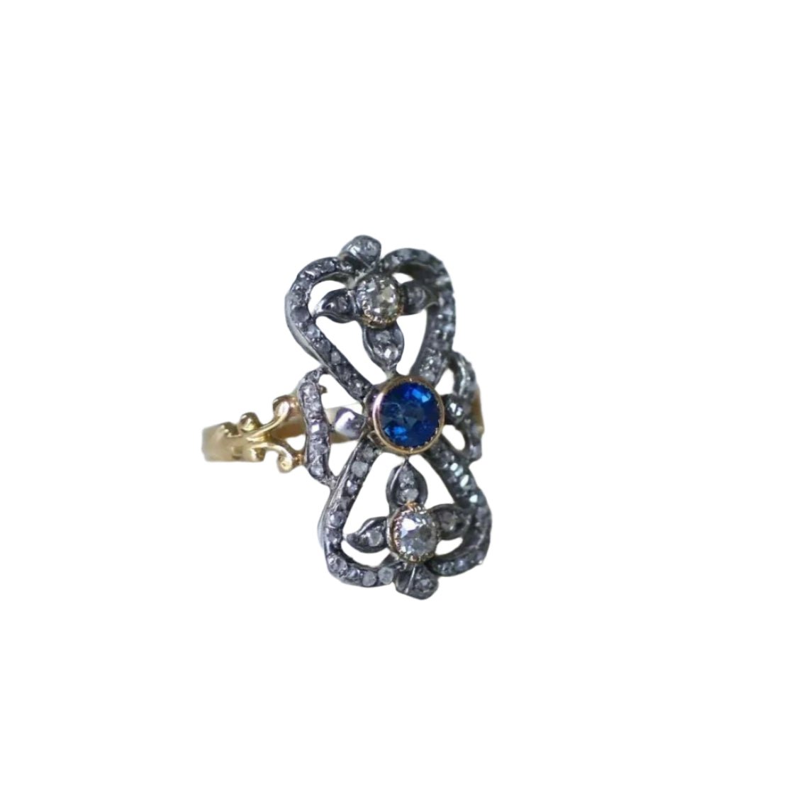 Bague en or jaune, argent et diamants - Castafiore