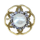 Bague en or jaune, argent , perle fine et diamant - Castafiore