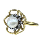 Bague en or jaune, argent , perle fine et diamant - Castafiore