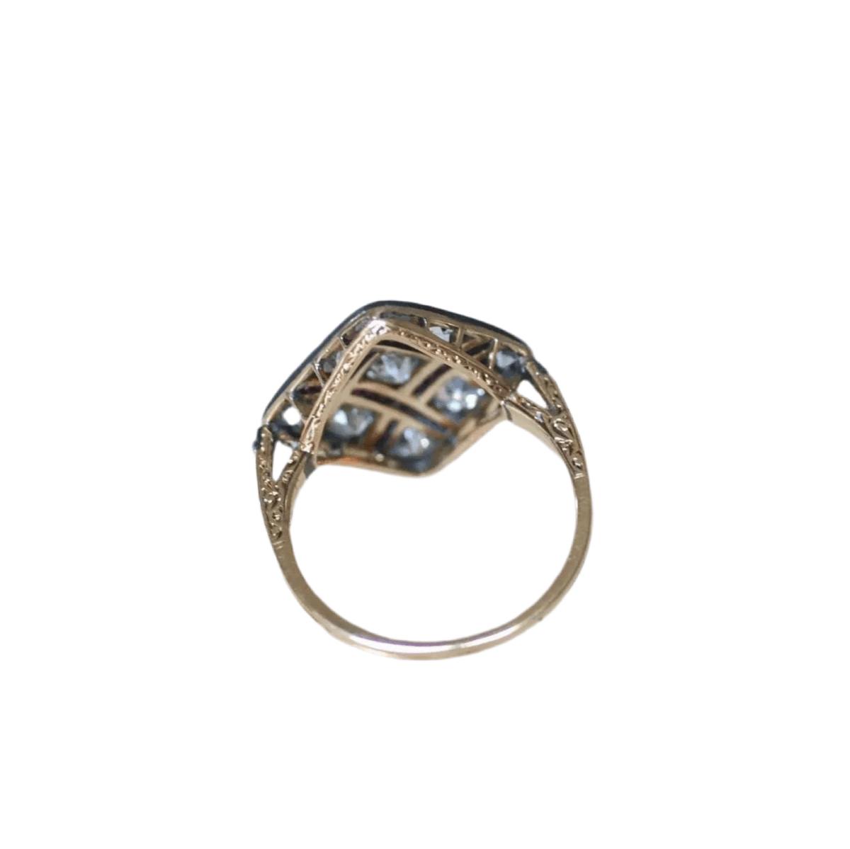 Bague en or jaune, argent, rubis et diamants - Castafiore