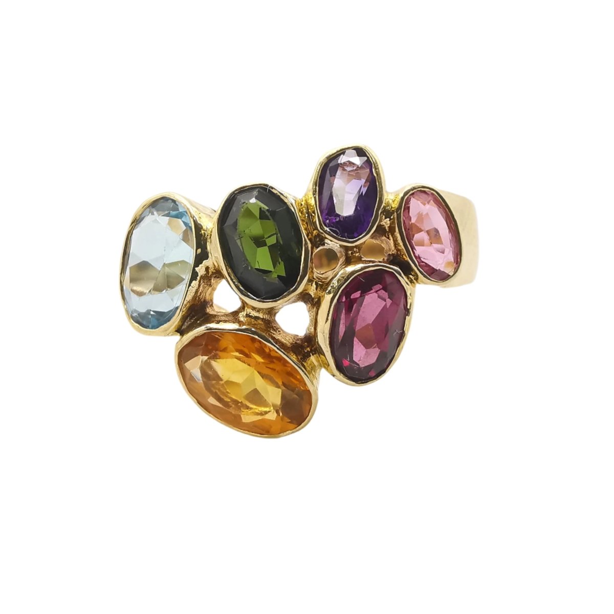 Bague en or jaune, citrine, aigue marine, péridot, grenat, améthyste et tourmaline - Castafiore