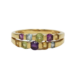 Bague en or jaune, citrines, améthystes, aigues-marines et péridots - Castafiore