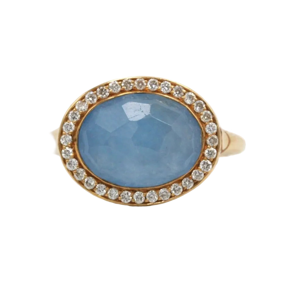 Bague en or jaune, diamants et calcédoine - Castafiore