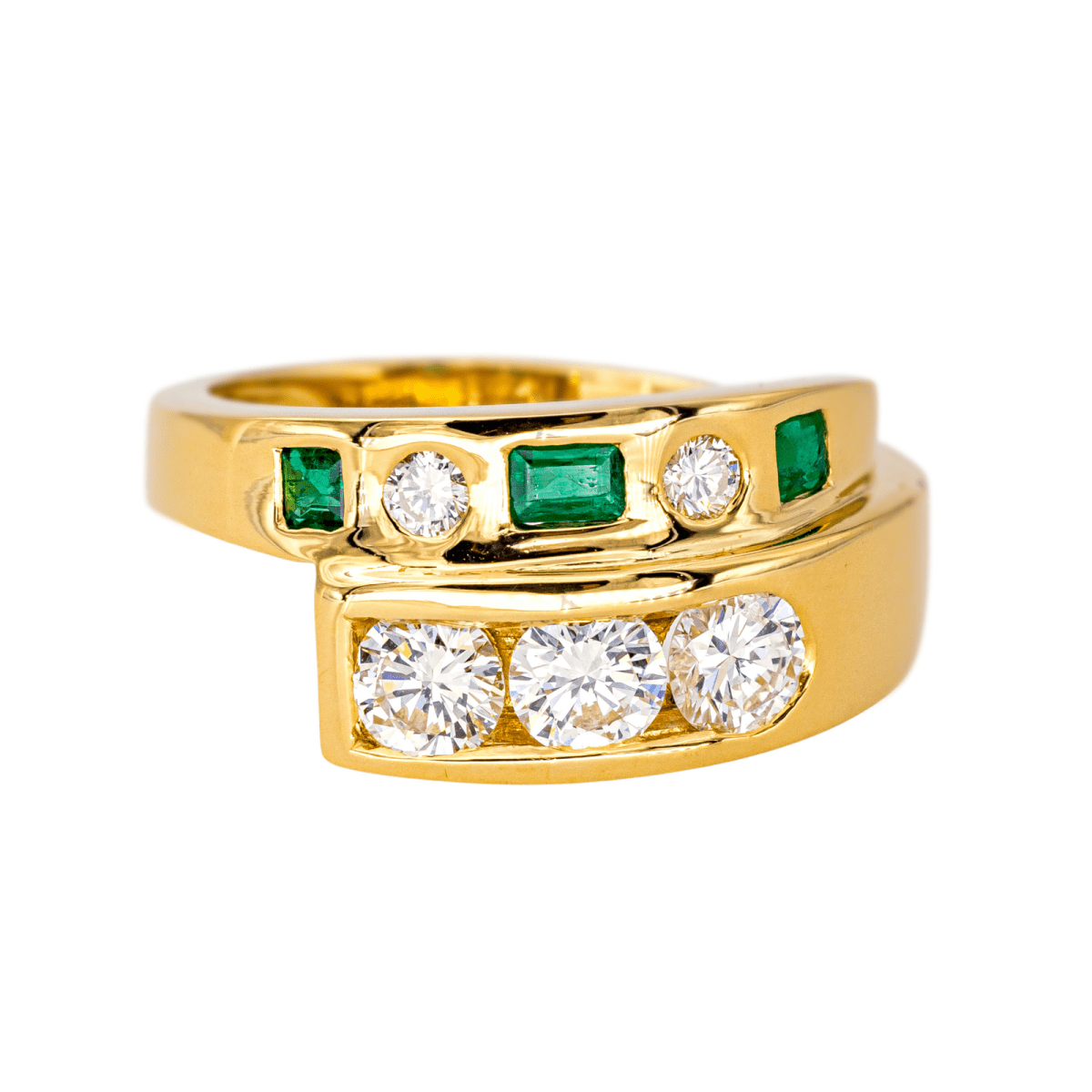 Bague en or jaune diamants et émeraudes - Castafiore