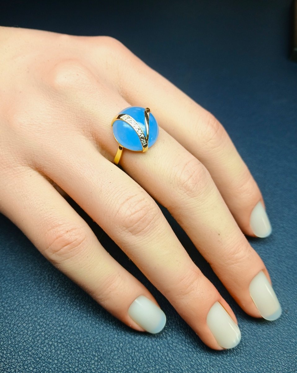 Bague en or jaune, diamants et jade lavandin - Castafiore