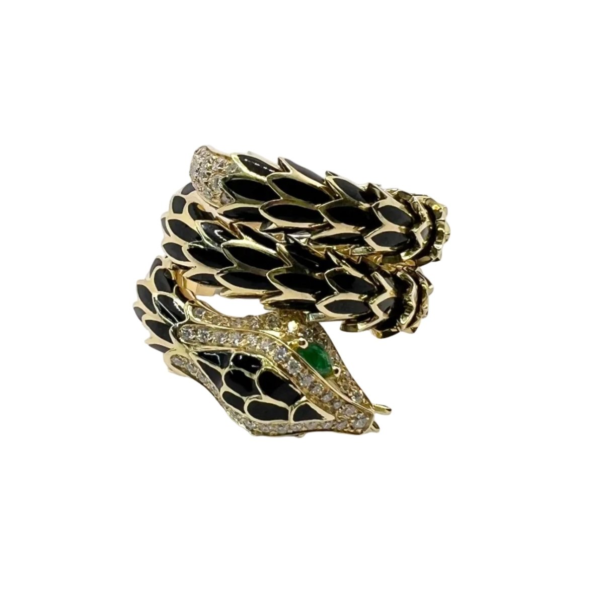 Bague en or jaune, émail, émeraudes et diamants - Castafiore