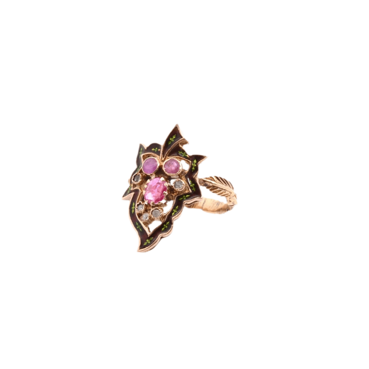 Bague en or jaune, émail, rubis et diamants - Castafiore