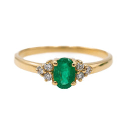 Bague en or jaune, émeraude, et diamant - Castafiore